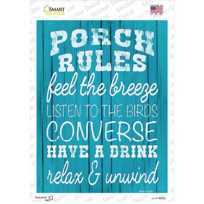Porch Rules Novelty Rectangle Sticker Decal