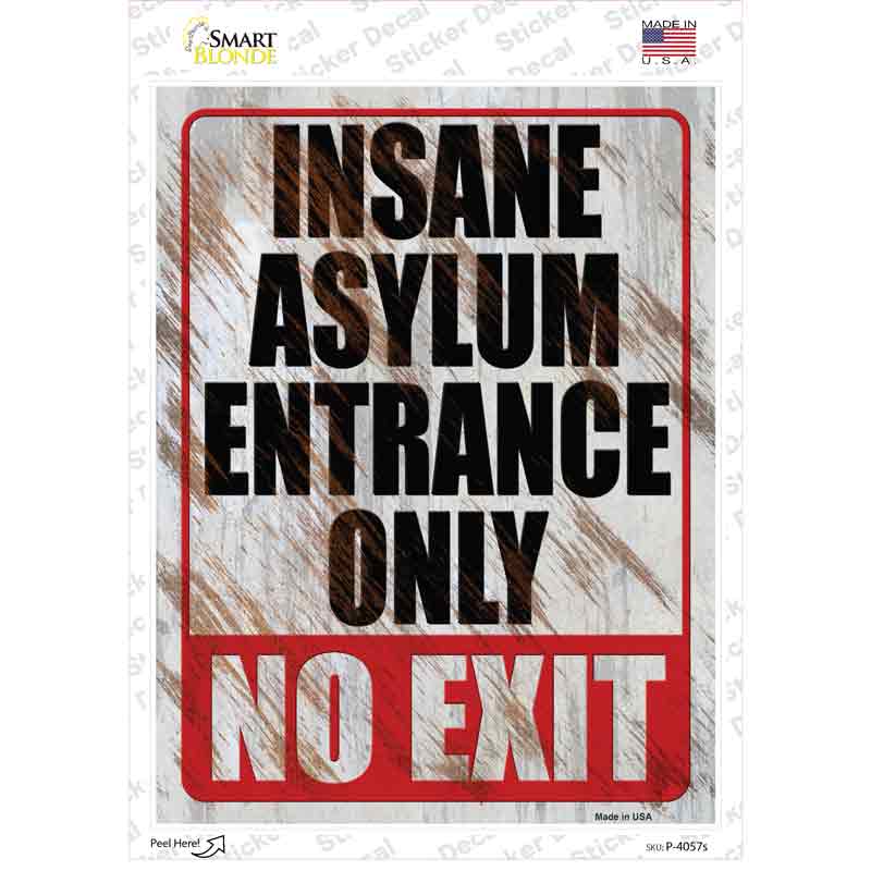 Insane Asylum Entrance Only Novelty Rectangle Sticker Decal