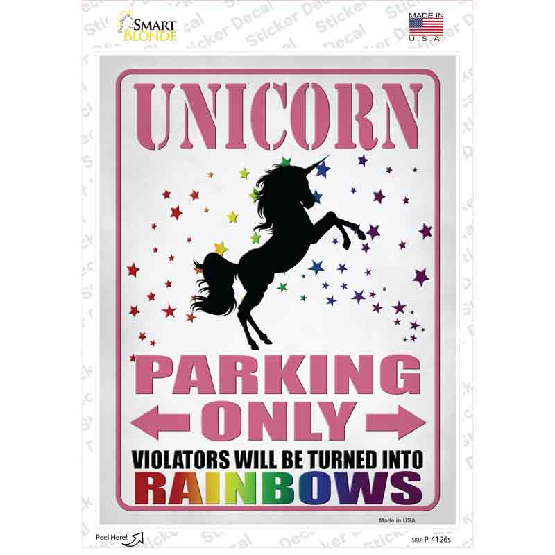 Unicorn Parking Only Pink Novelty Rectangular Sticker Decal