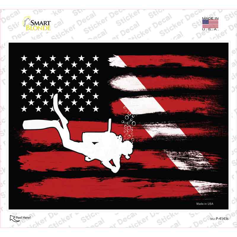 Diver|US Flag Novelty Rectangular Sticker Decal