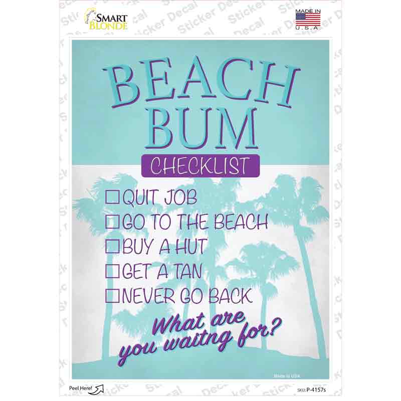 Beach Bum Checklist Novelty Rectangle Sticker Decal