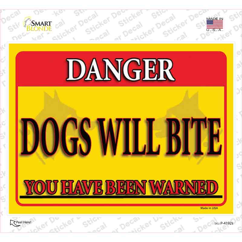 Dogs Will Bite Yellow Novelty Rectangular Sticker Decal