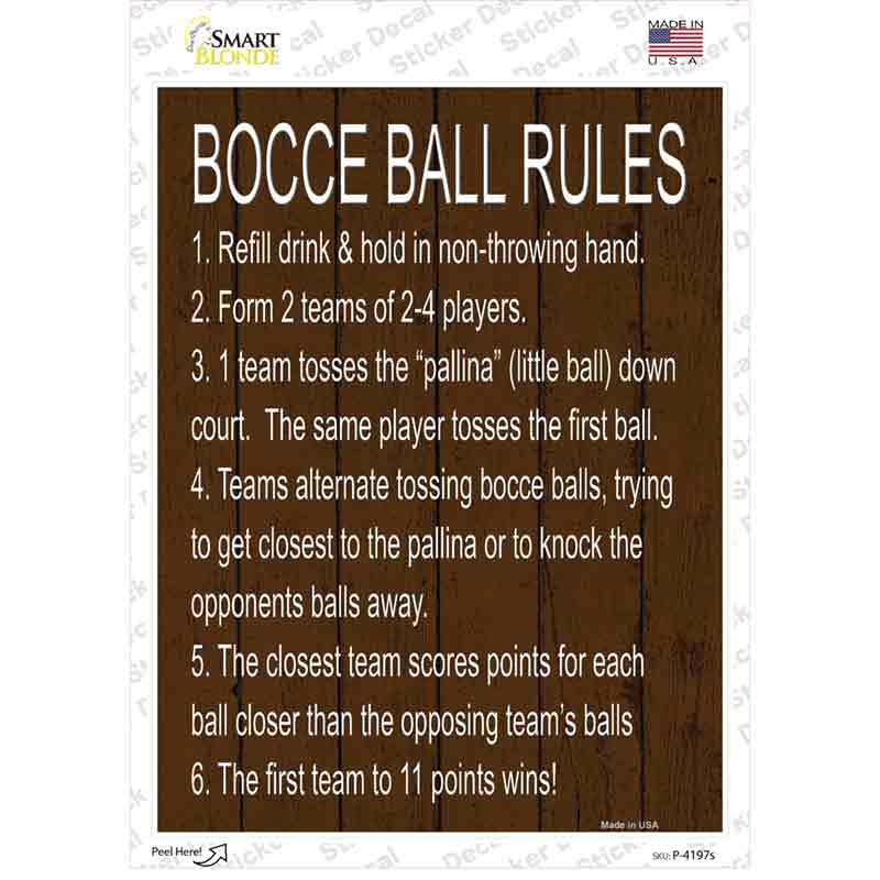Bocce Ball 6 Rules Novelty Rectangle Sticker Decal