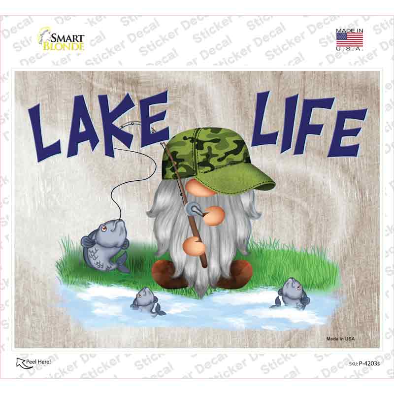 Lake Life Camo Gnome Novelty Rectangle Sticker Decal
