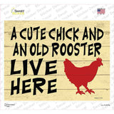 Cute Chick Old Rooster Live Here Novelty Rectangle Sticker Decal