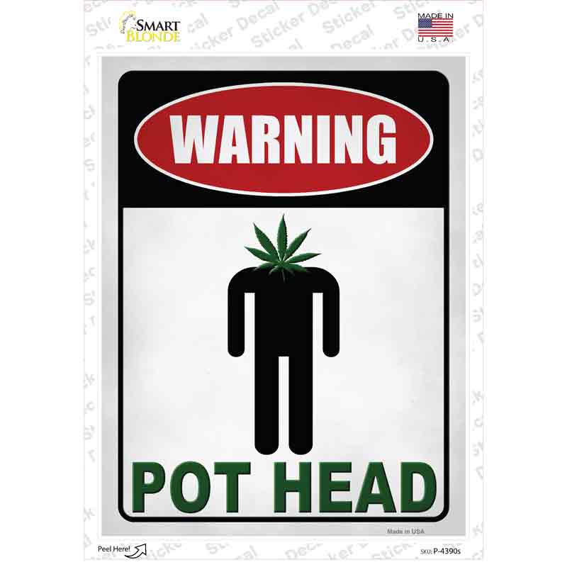Warning Pot Head Novelty Rectangle Sticker Decal