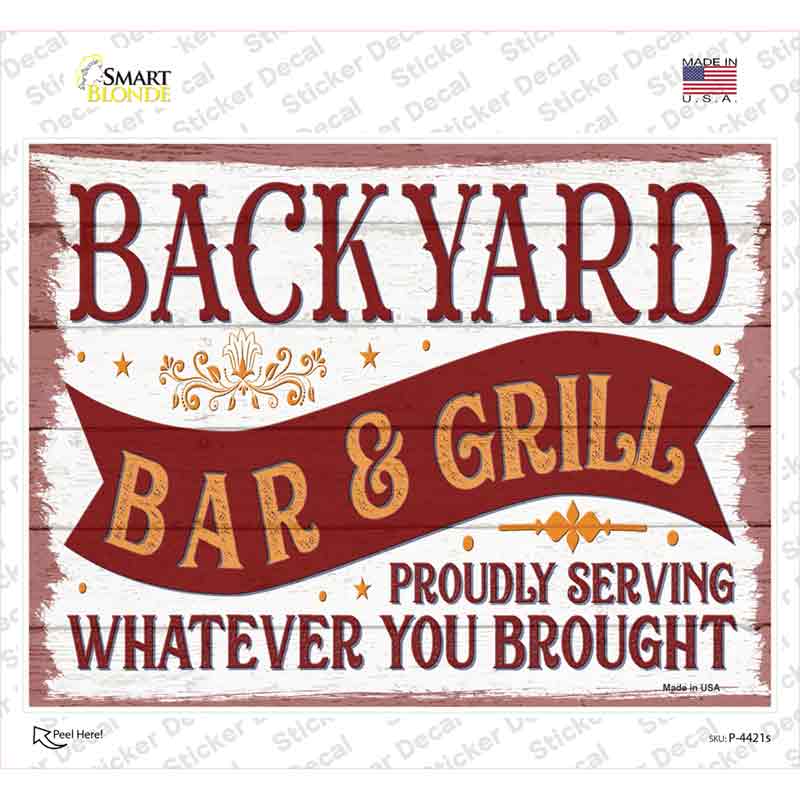 Backyard Bar and Grill Novelty Rectangle Sticker Decal