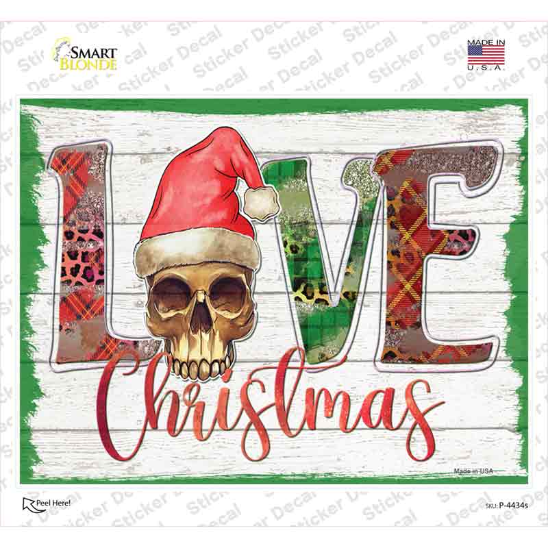 Love Christmas Skull Novelty Rectangle Sticker Decal
