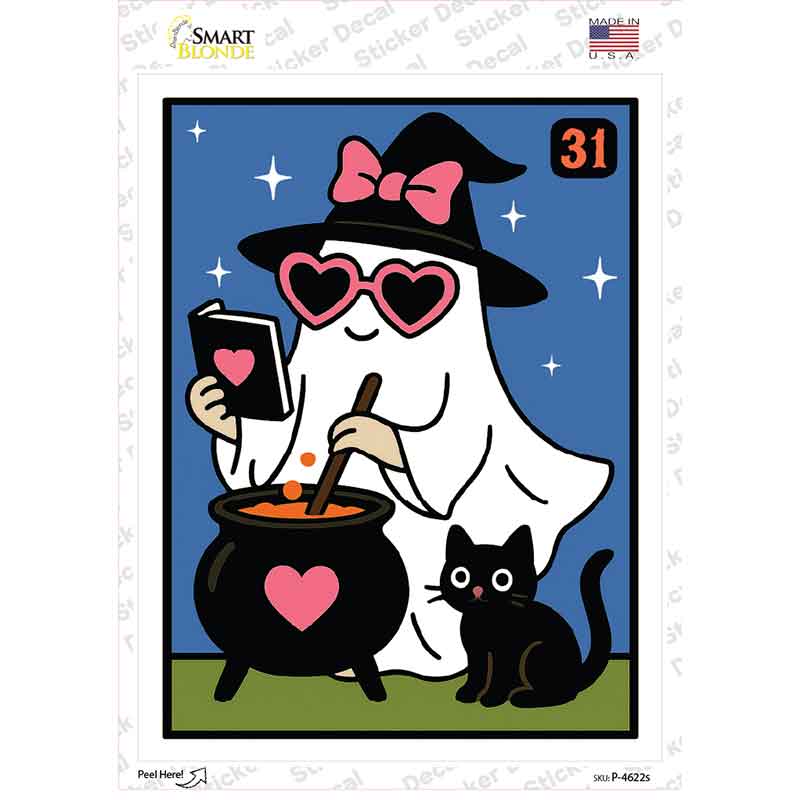 Ghost Witch with Cauldron Novelty Rectangle Sticker Decal P-4622s