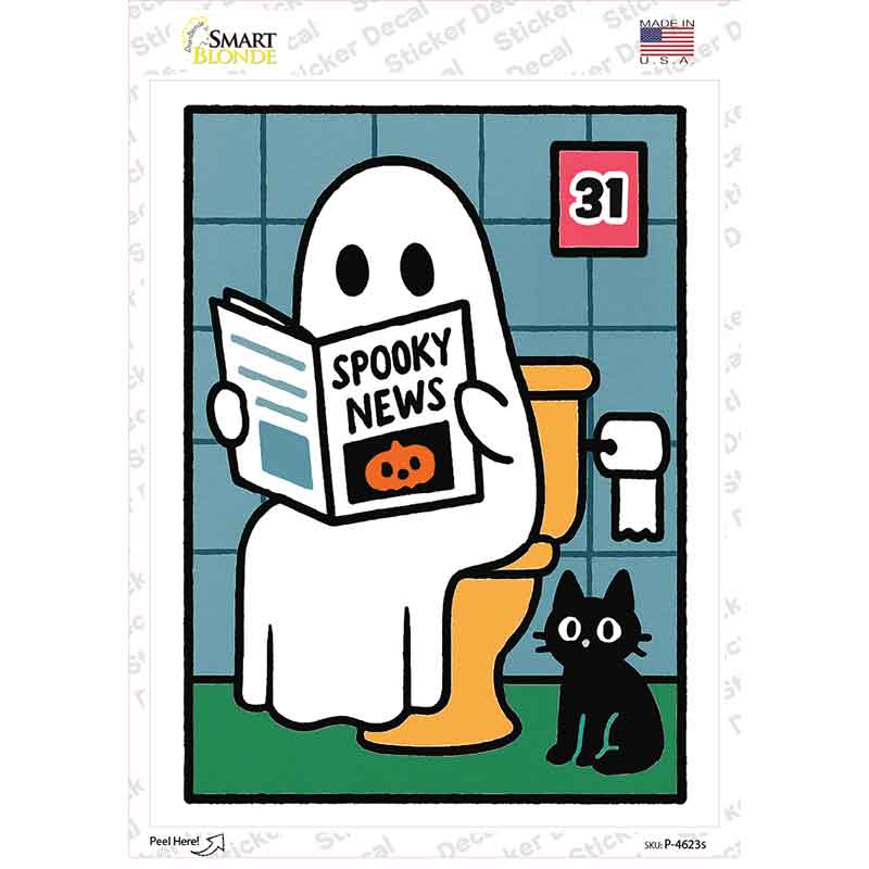 Ghost on Toilet Novelty Rectangle Sticker Decal P-4623s