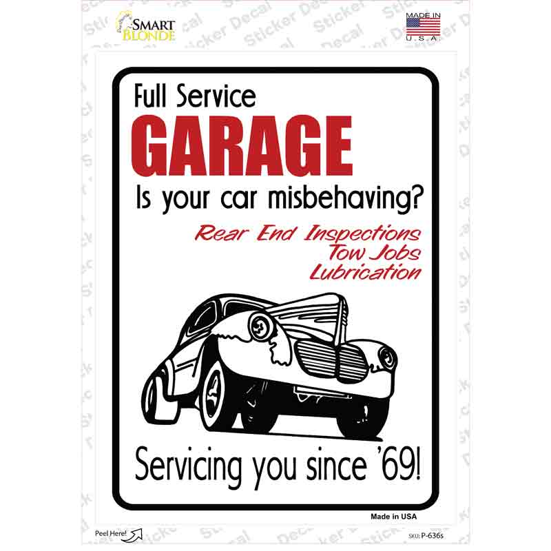 Full Service Garage Novelty Rectangle Sticker Decal