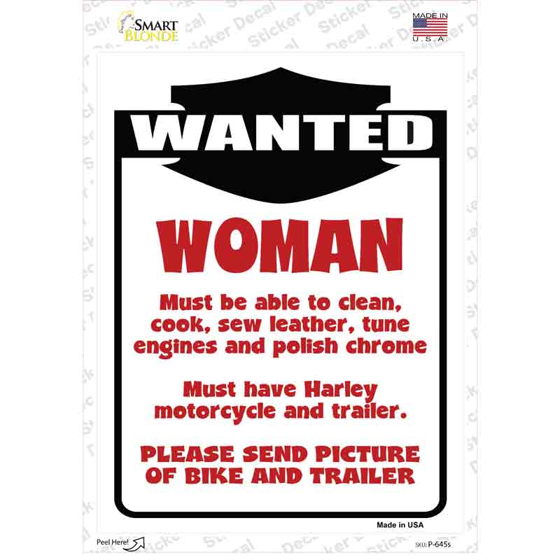 Motorcycle Woman Wanted Novelty Rectangle Sticker Decal