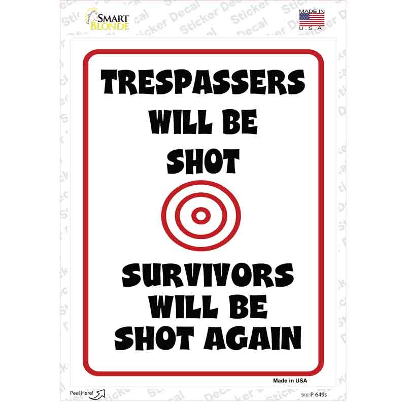 Trespassers Will Be Shot Target Novelty Rectangle Sticker Decal