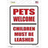 Pets Welcome Children Leashed Novelty Rectangle Sticker Decal