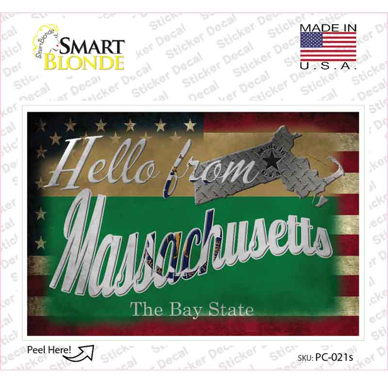 Hello From Massachusetts Novelty Postcard Sticker Decals