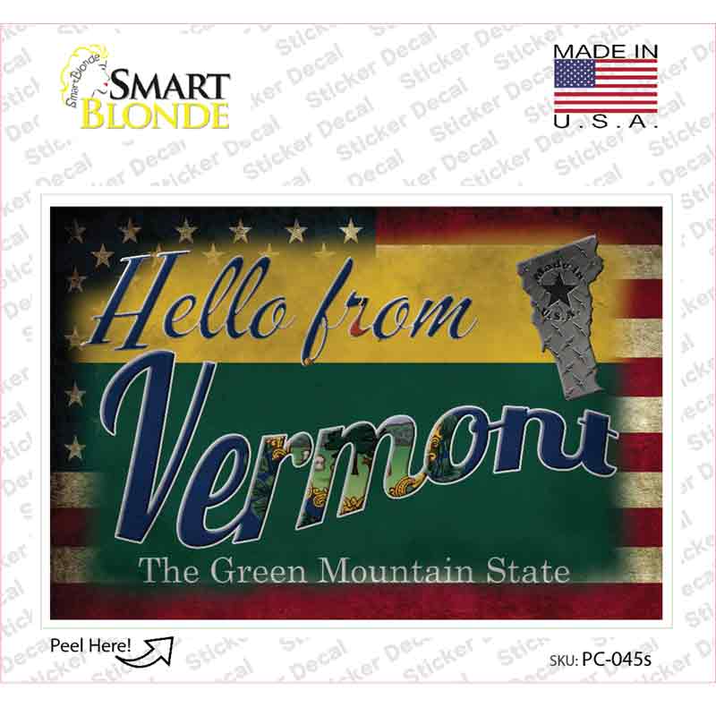 Hello From Vermont Novelty Postcard Sticker Decals