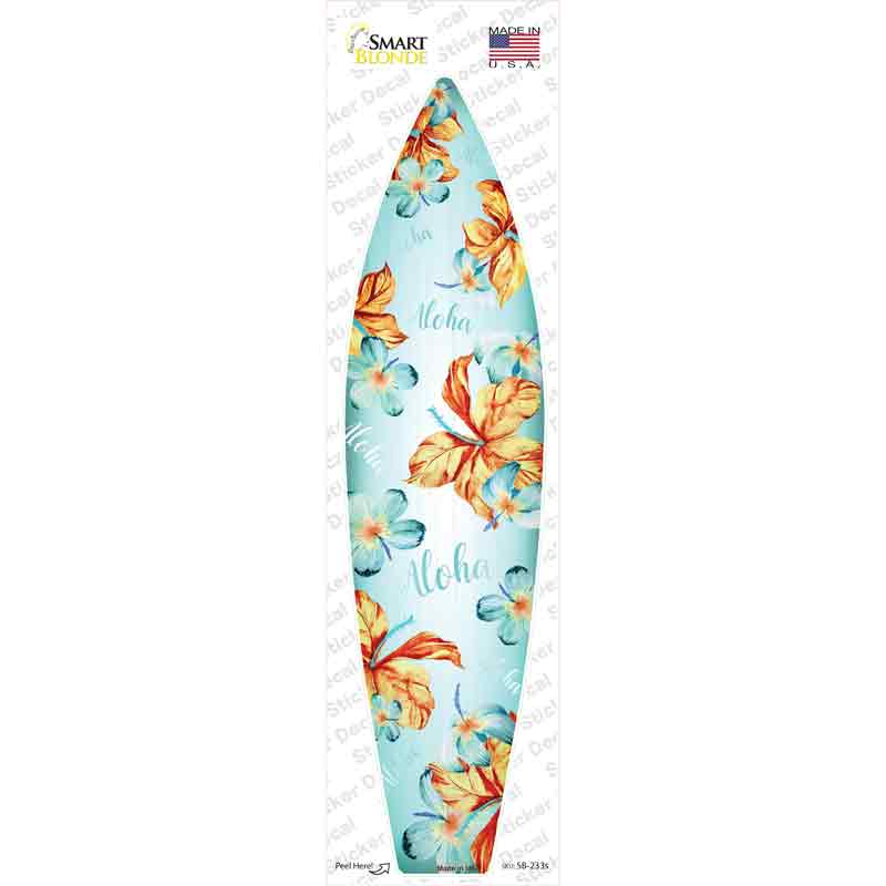 Aloha With Hibiscus Flowers Novelty Surfboard Sticker Decal