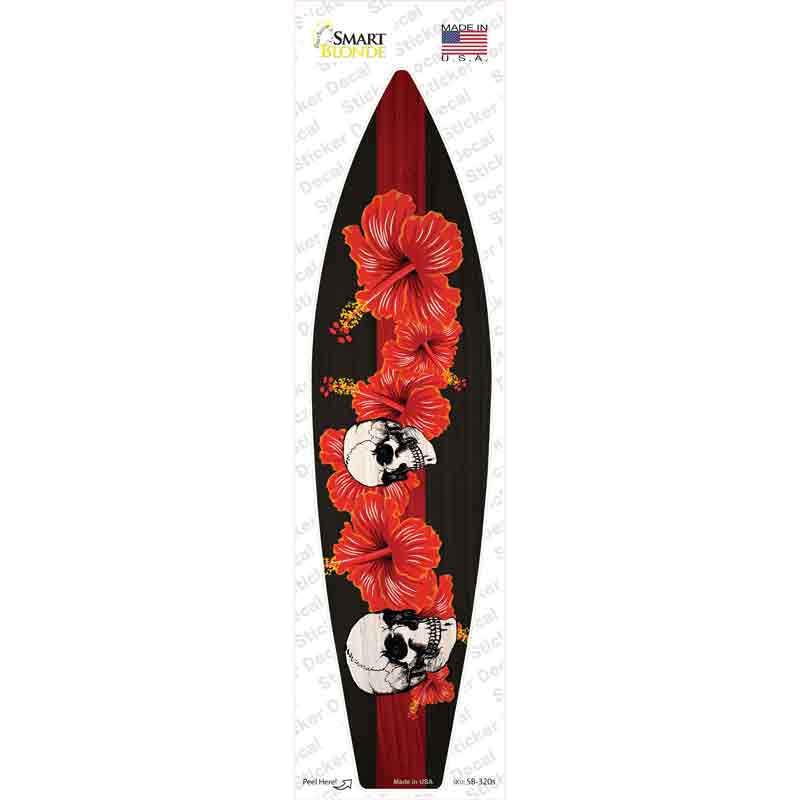 Red Line Skull With Flowers Novelty Surfboard Sticker Decal