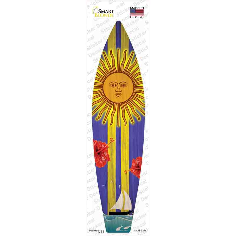 Sailboat With Sun And Yellow Stripes Novelty Surfboard Sticker Decal