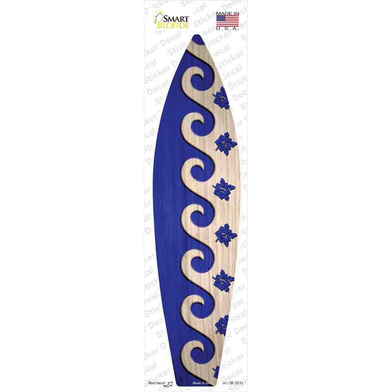 Blue Waves And Flowers Novelty Surfboard Sticker Decal
