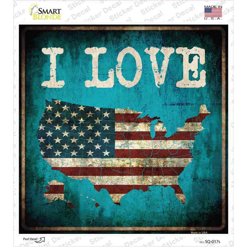 I Love USA Novelty Square Sticker Decal