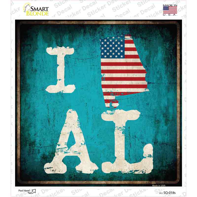 I Love Alabama Novelty Square Sticker Decal
