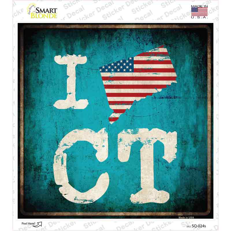 I Love Connecticut Novelty Square Sticker Decal