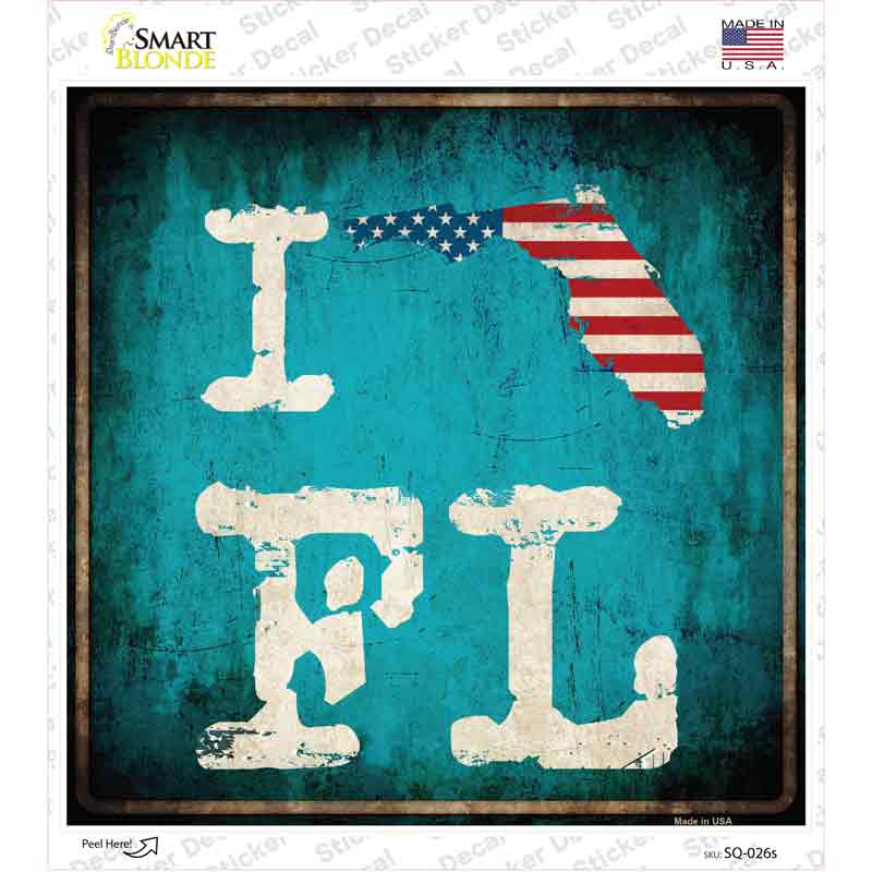 I Love Florida Novelty Square Sticker Decal