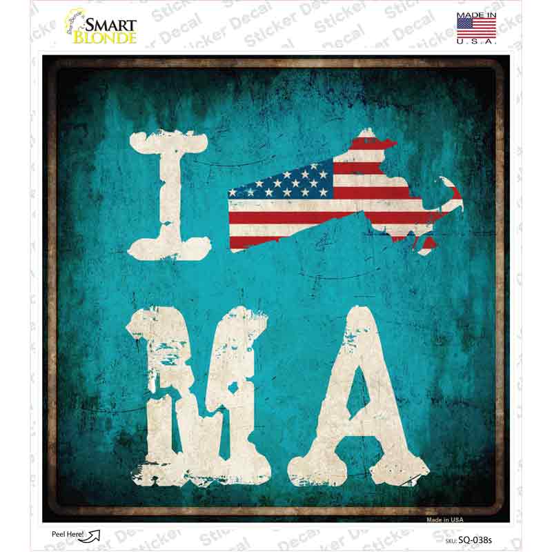 I Love Massachusetts Novelty Square Sticker Decal