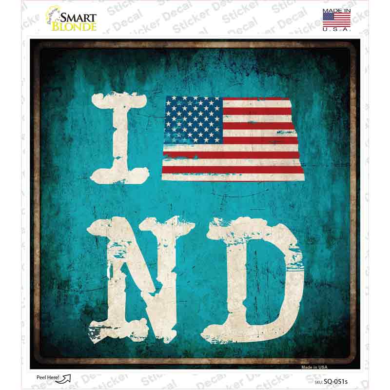 I Love North Dakota Novelty Square Sticker Decal