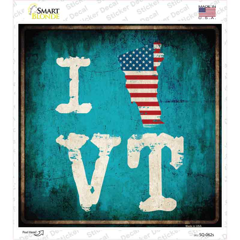 I Love Vermont Novelty Square Sticker Decal