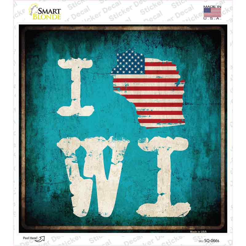 I Love Wisconsin Novelty Square Sticker Decal