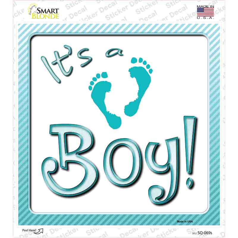 Its A Boy Footprints Novelty Square Sticker Decal