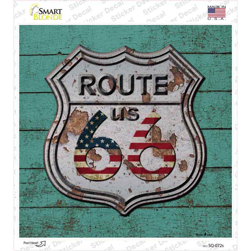 Route 66 Vintage On Wood Novelty Square Sticker Decal