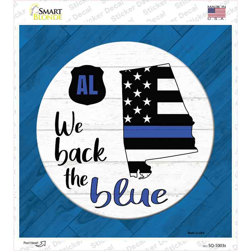 Alabama Back The Blue Novelty Square Sticker Decal