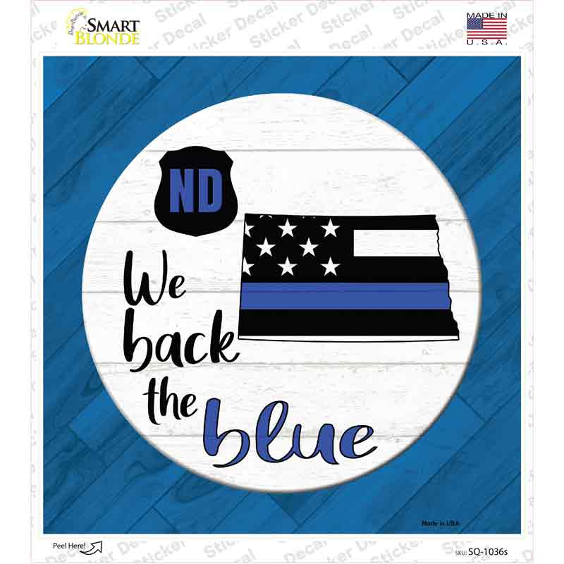 North Dakota Back The Blue Novelty Square Sticker Decal