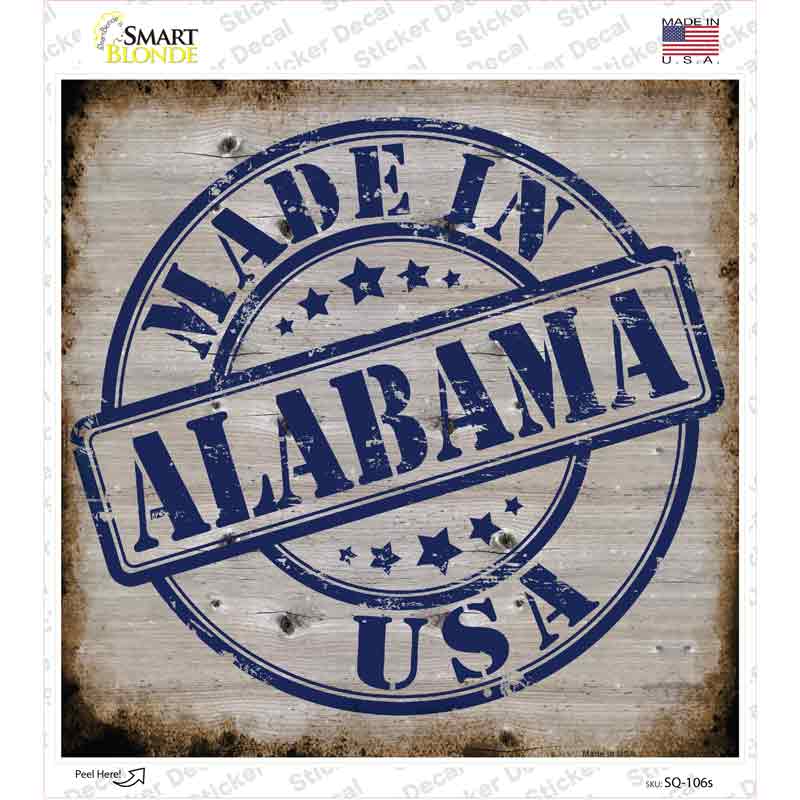 Alabama Stamp On Wood Novelty Square Sticker Decal