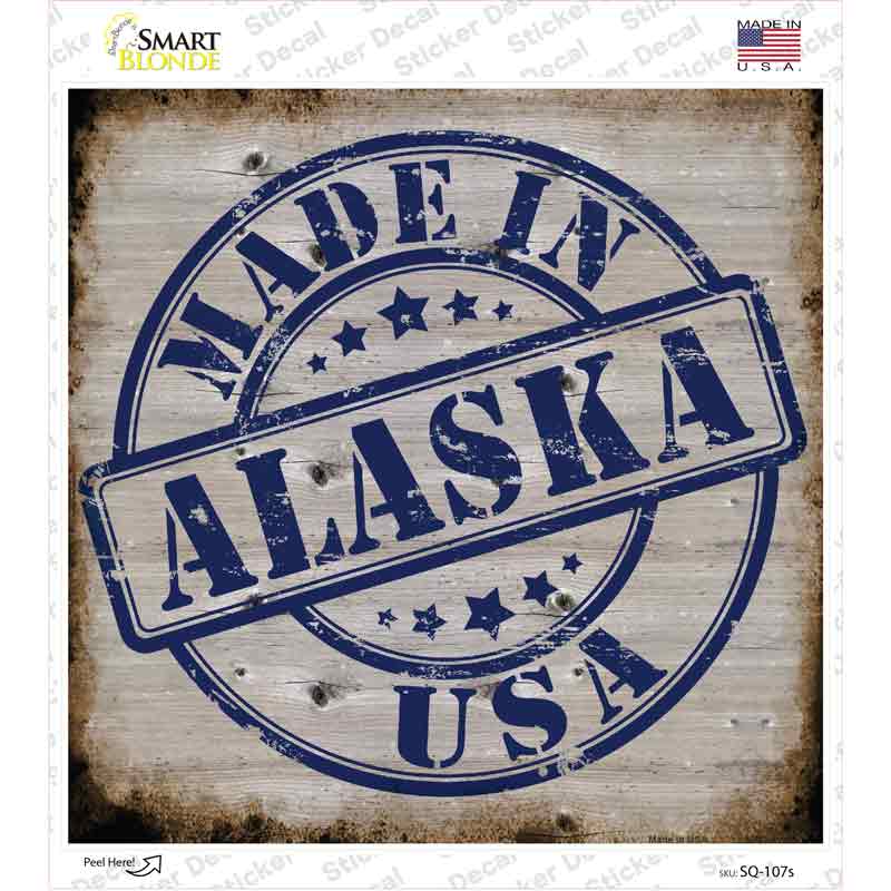 Alaska Stamp On Wood Novelty Square Sticker Decal