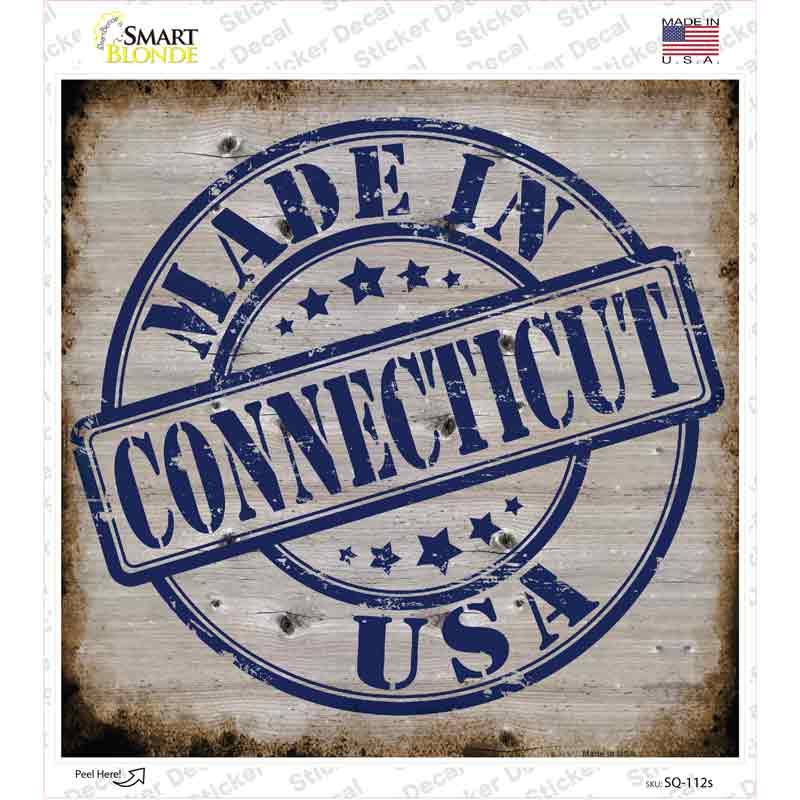 Connecticut Stamp On Wood Novelty Square Sticker Decal