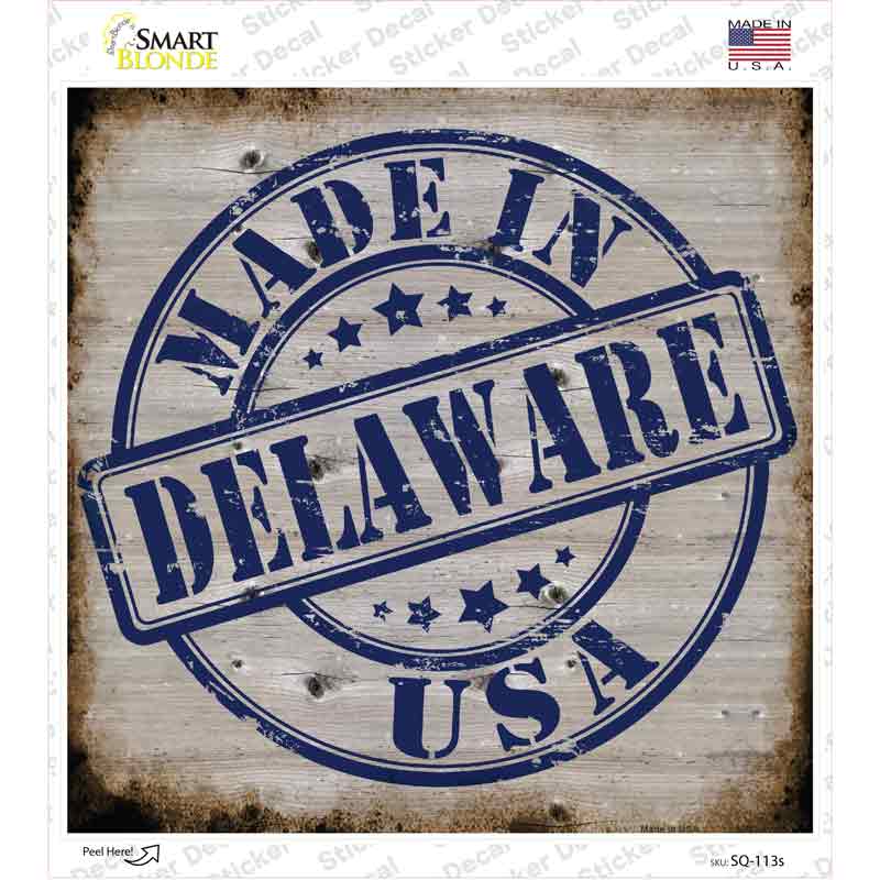 Delaware Stamp On Wood Novelty Square Sticker Decal