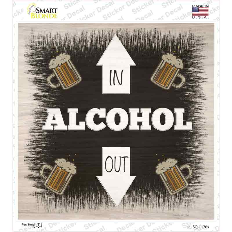 Alcohol In and Out Novelty Square Sticker Decal
