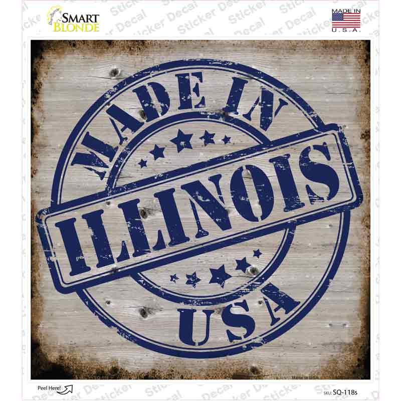 Illinois Stamp On Wood Novelty Square Sticker Decal