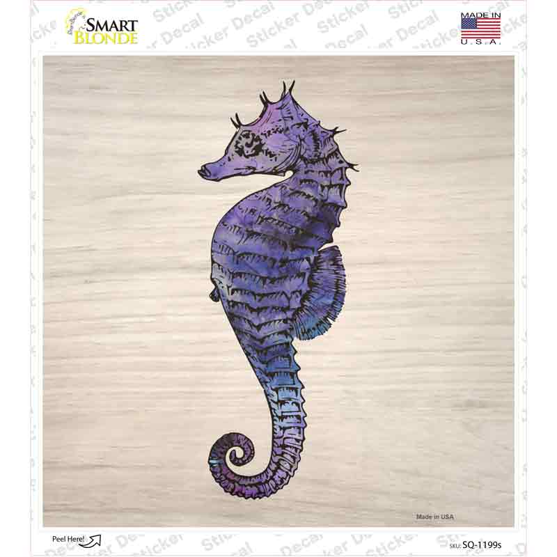 Seahorse on Wood Novelty Square Sticker Decal