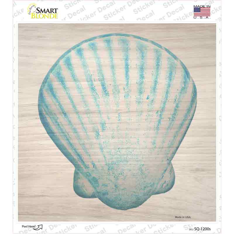 Seashell on Wood Novelty Square Sticker Decal