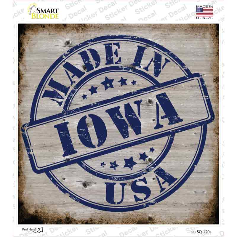 Iowa Stamp On Wood Novelty Square Sticker Decal