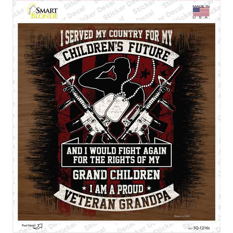 Veteran Grandpa Novelty Square Sticker Decal