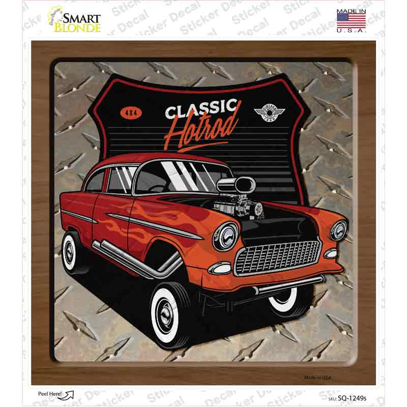 Classic Hotrod Flames Novelty Square Sticker Decal