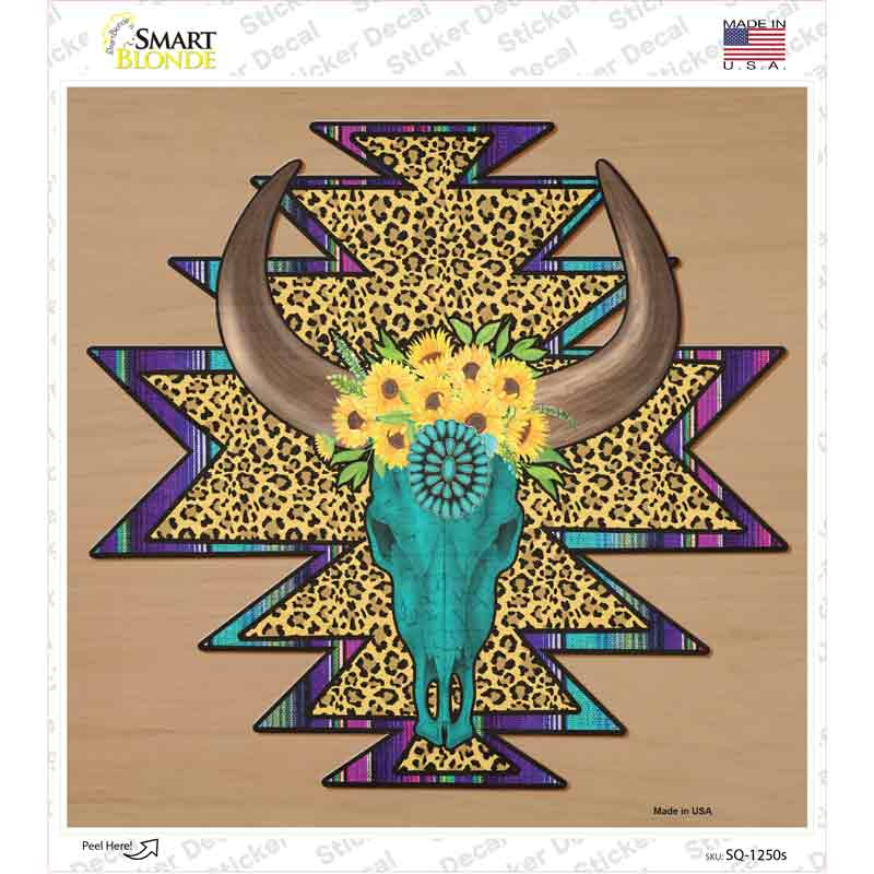 Long Horns Cheetah Print Novelty Square Sticker Decal