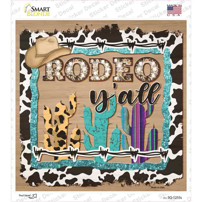 Rodeo Yall Novelty Square Sticker Decal