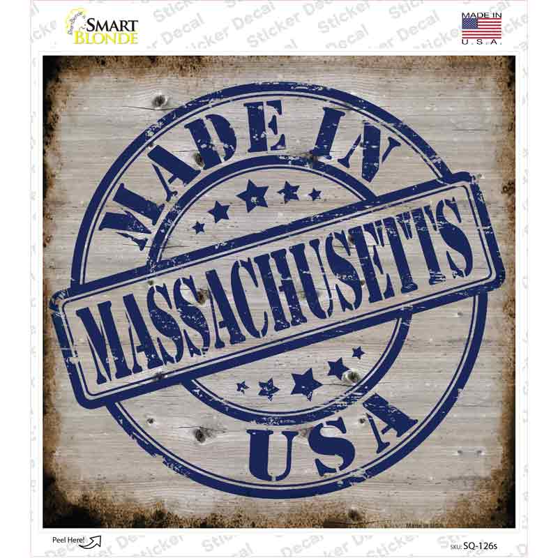 Massachusetts Stamp On Wood Novelty Square Sticker Decal